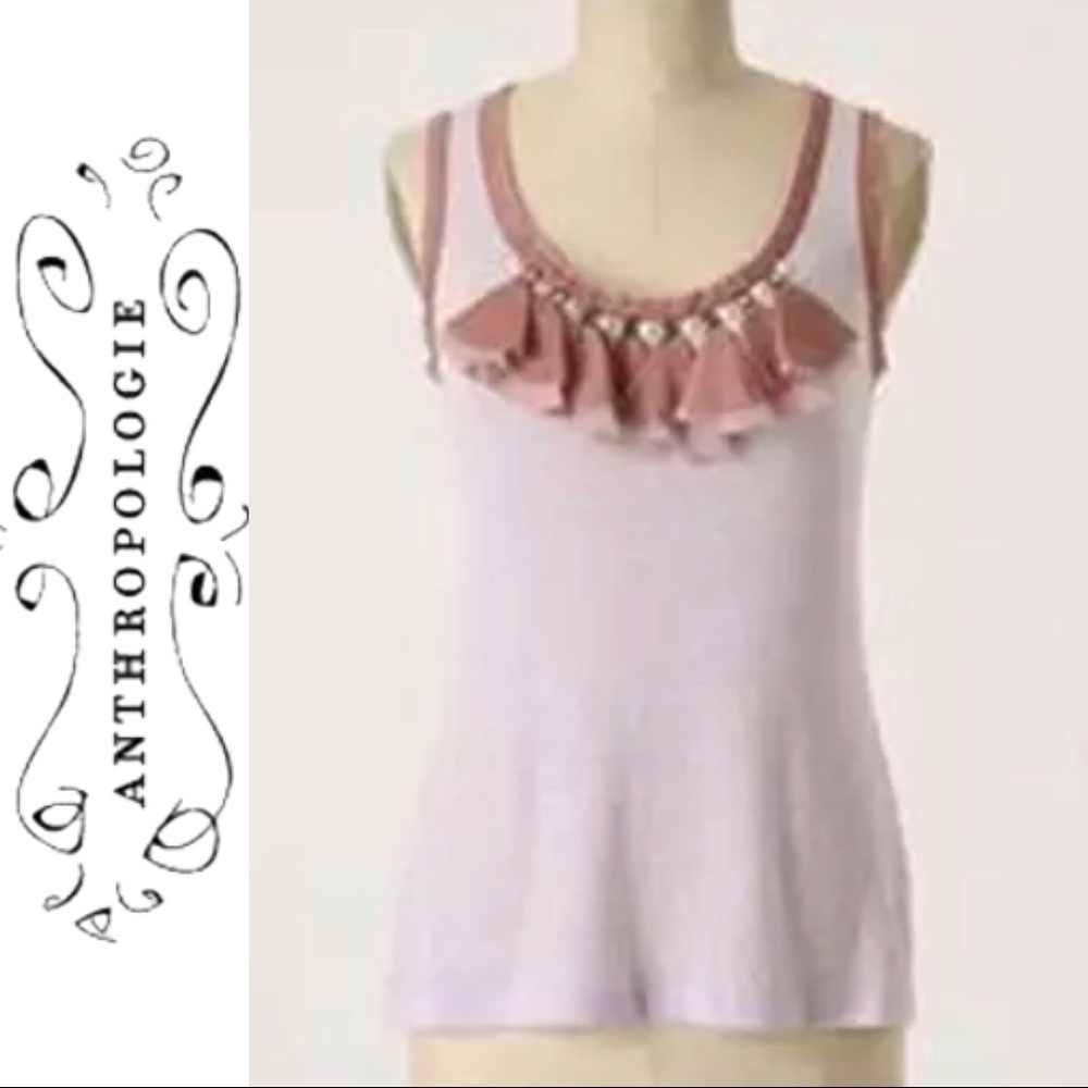 NWT $58~ANTHROPOLOGIE C. KEER~Lilac Ruffled Front Stud & Rhinestone Tank Top~M/L